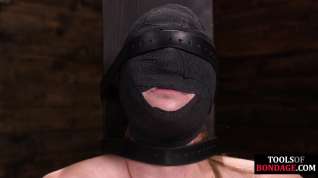 Online film Gagged submissive clamped and caned while bound by master