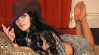 Online film Doll faced Diana dressed as a cowgirl in sheer pantyhose