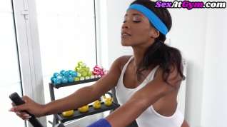 Online film Busty black gym les riding dildo after workout