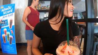 Online film Starbucks coffee date with gorgeous big ass Asian teen girlfriend