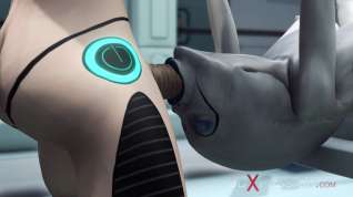 Online film Alien lesbian sex in sci-fi lab. Female android plays with an alien