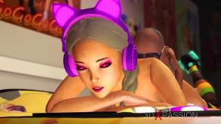Online film Cute teenage gamer girl with headphones gets fucked by a midget pervert in the living room