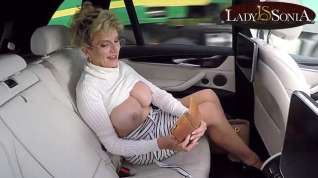 Online film Big boob mature Lady Sonia exposes her tits in the car