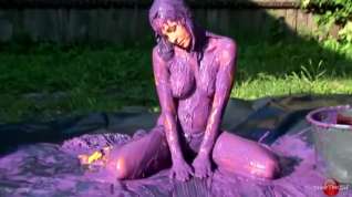Online film WAM Wet and Messy Self-Gunge outside in Tight Top and Skirt