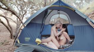Online film Charlotte Stokley and Aidra are making love in the tent and moaning from pleasure while cumming