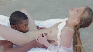 Online film Adorable, white girl and a handsome, black guy are having wild sex in the garden