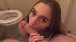 Online film Kneeling in the toilet, girl makes home Blowjob friend...