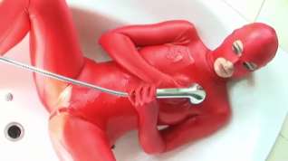 Online film Red zentai in shower