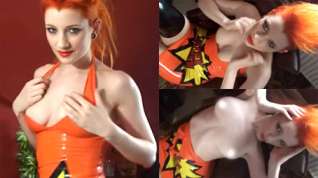 Online film Ulorin Vex in Orange Dress and Stockings - LatexHeavenVideo