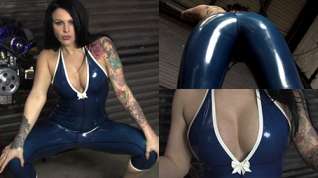 Online film Emma Heron in Trans Blue Catsuit - LatexHeavenVideo