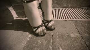 Online film Walking on the ancient stone in domina sandals and nylon stockings