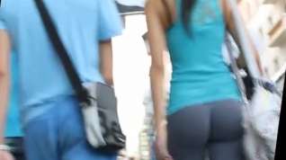 Online film Cute girl in tight see thru leggings in street