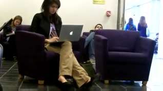 Online film Candid heelpopping and Shoeplat Feet at Library