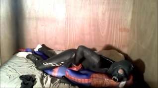 Free online porn Gasmasked frogman takes off his black spandex to defeat spiderman