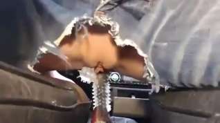 Online film Pussy riding gear shifter with spiked rubber. Squirting in car!