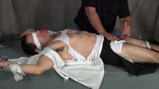 Online film Young man bound gagged stripped and jerked off.