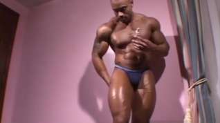 Online film black muscle stud jerks off