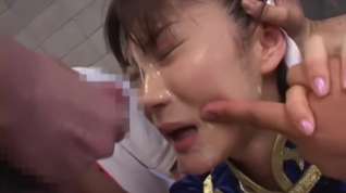 Online film Chun-Li Cosplay Japanese Babe groped in huge bukkake gangbang