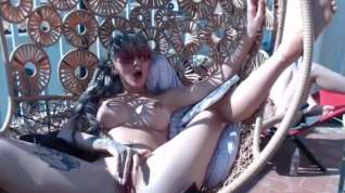 Online film hot teen girl rubs her pussy on balcony