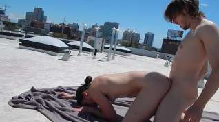 Online film REAL PUBLIC SEX multiple squirting orgasms on city roof