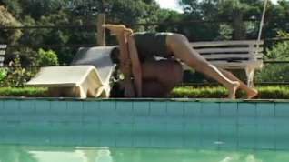 Online film White guy and ample latina tranny fuck each other near pool