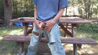 Online film Wank's jeans edging on picnic table #4