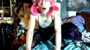 Online film pink hair rides dildo for first time webcam vid