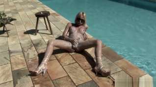 Online film Oiled up blonde shemale squeezes her big balls and ladystick