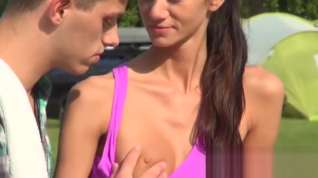 Online film Teen couple sex tape Eveline getting nailed on camping site