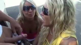Online film Two babes and a lucky guy in public blowjob.