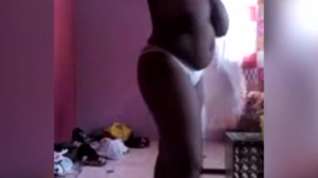 Online film Black Girl with saggy monster tits stripping for webcam
