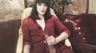 Online film Pretty tgirl in red dress strokes cums