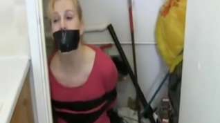 Online film blonde duct taped in her kitchen