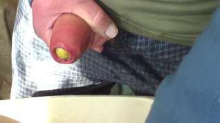 Online film Foreskin bulge from large potato and pissing