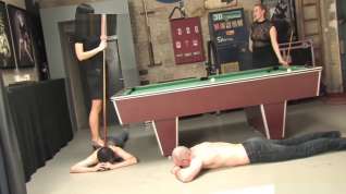 Online film Mistresses crushing men while playing billiards