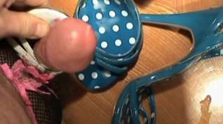 Online film wife's blue & white slingback sandals-fuck with cum