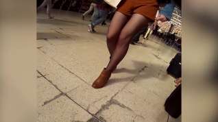 Online film pantyhose legs in public
