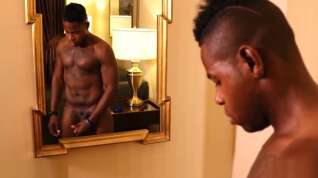 Online film Ebony muscle stud jerks his massive cock