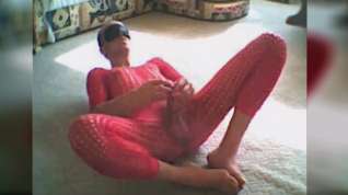 Online film 0258 slideshow crossdresser red Nylons Catsuit Nylonboy nude