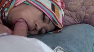 Online film TS ladyboy in hijab tied up, cums while sucking white cock