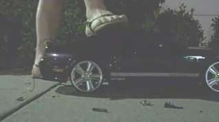Online film MILF In sandals crushes three toy cars viciously