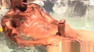 Online film Gay jock tugs thick black cock and balls in pool solo