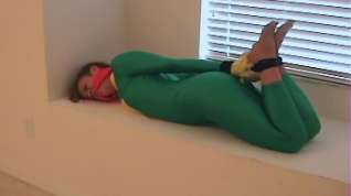 Online film heroine in green hogtied