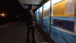 Online film Crossdresser exposing at tram station