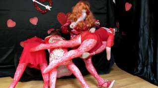 Online film sissy Valentines Day cosplay with 3 blow up dolls part 2 -spanking orgy