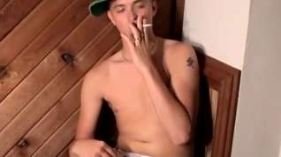 Online film Freaky homo tugs his big dick while taking a smoke solo