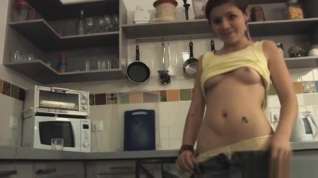 Online film Emily teases in the kitchen