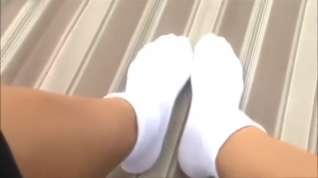 Online film Hot brunette wearing and playing in sexy white cuff socks pov