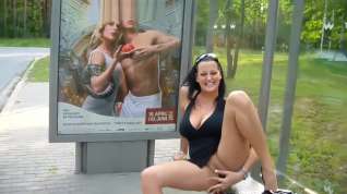 Online film sexy german big boob woman fucking herself in public at a bus stop omg