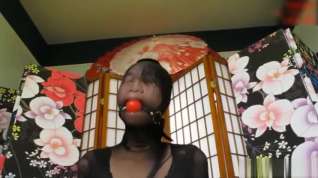 Online film Asian girl nylon encased ball gagged